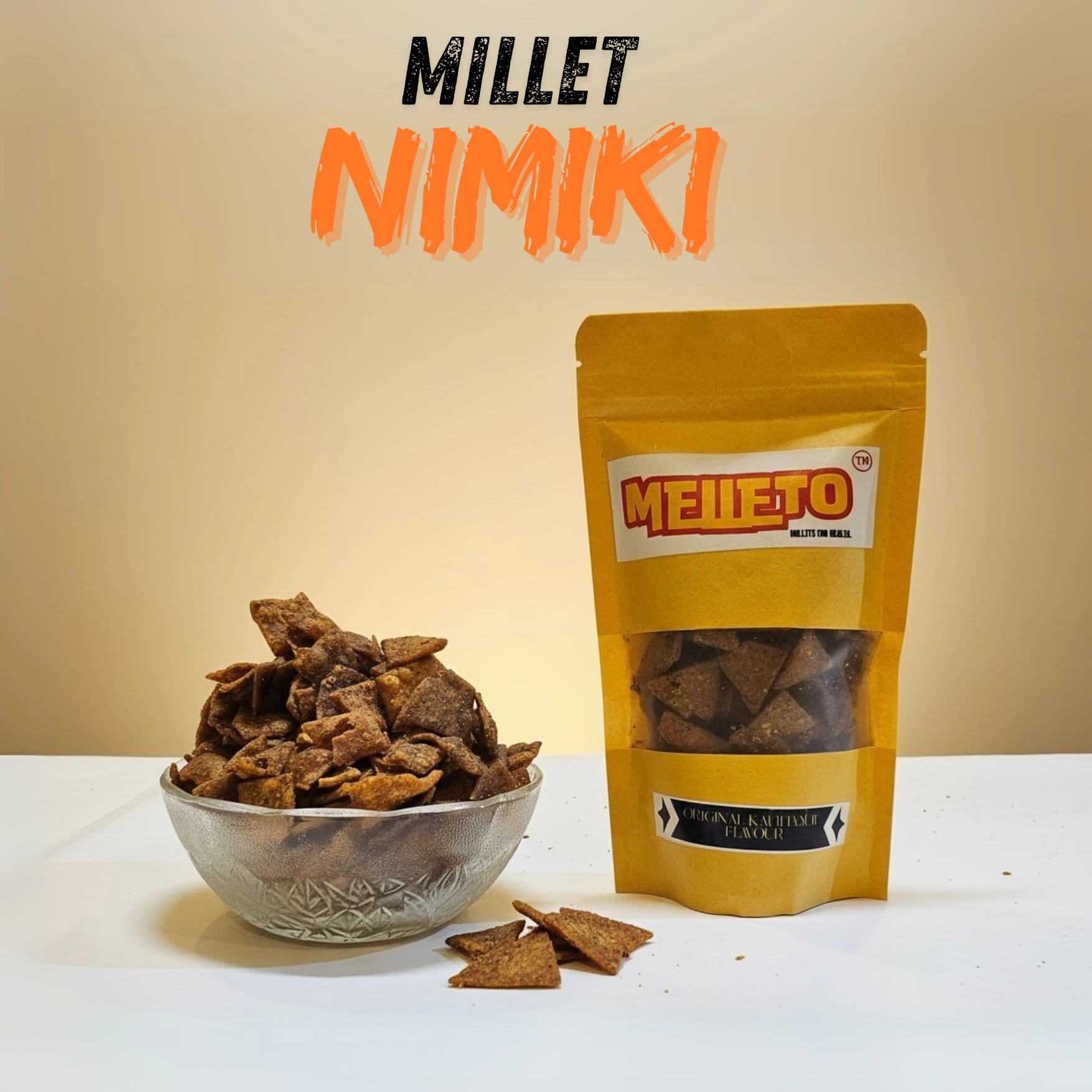 MGE1YjY4NDYyNTc1NDU1NGJiZThiNzRlM2YyM2ZiOGEuanBn (1755 x 1755 px) Melleto Crunchy Millet Nimki – 100g - Image 1